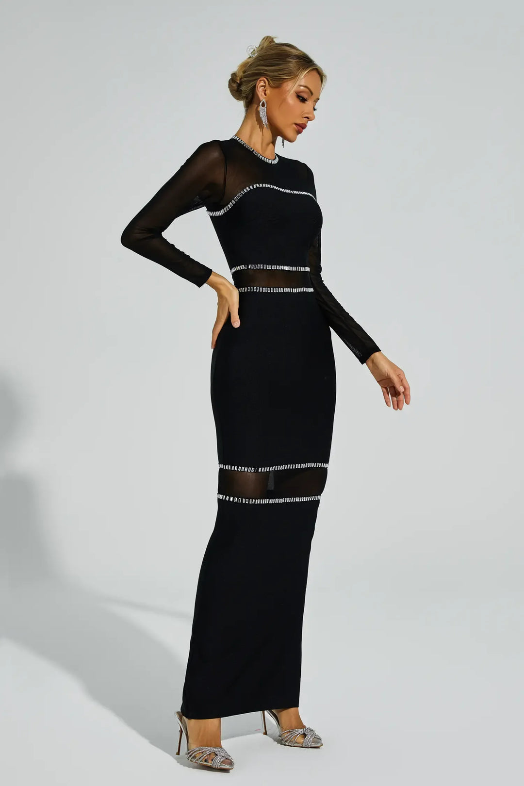 Jazlyn Black Mesh Bandage Dress