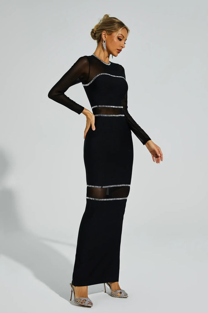 Jazlyn Black Mesh Bandage Dress