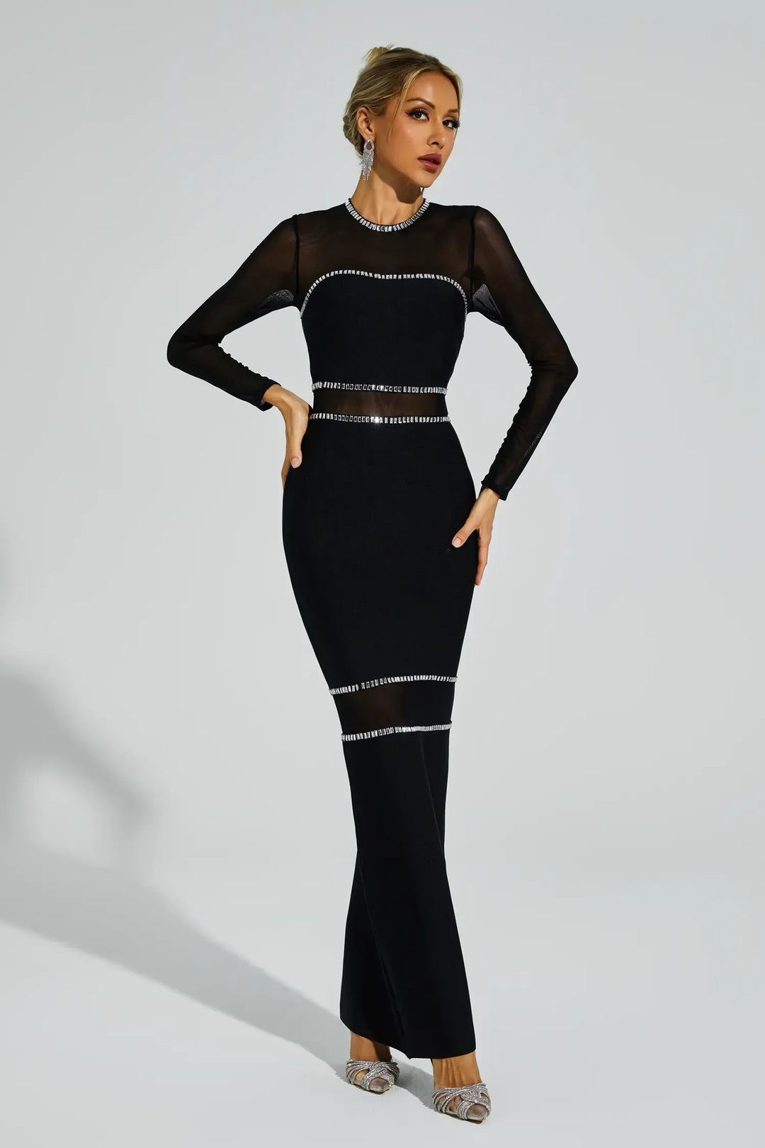 Jazlyn Black Mesh Bandage Dress