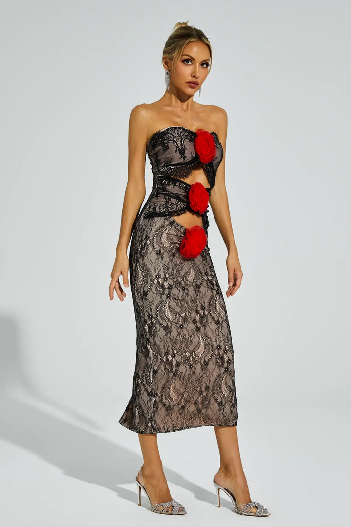 Chapman Apricot Rose Flower Cut Out Dress