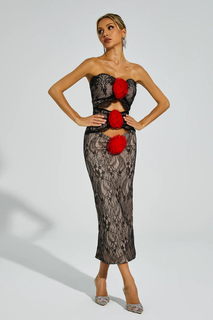 Chapman Apricot Rose Flower Cut Out Dress