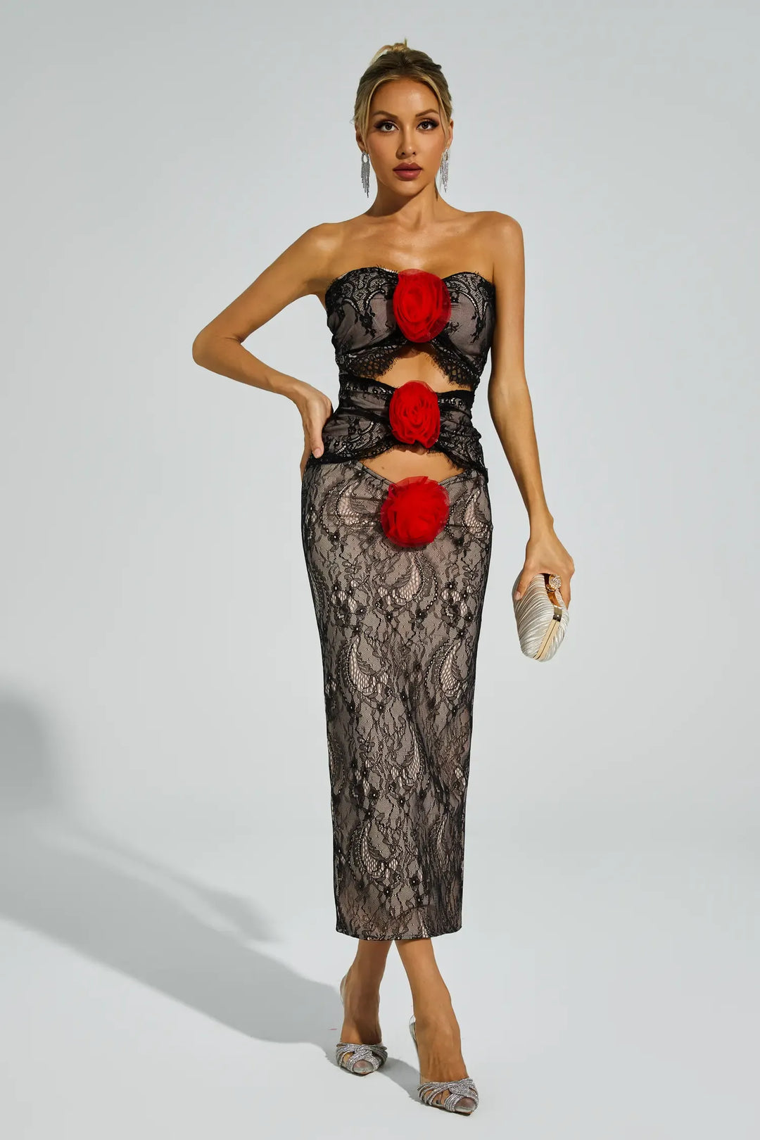 Chapman Apricot Rose Flower Cut Out Dress