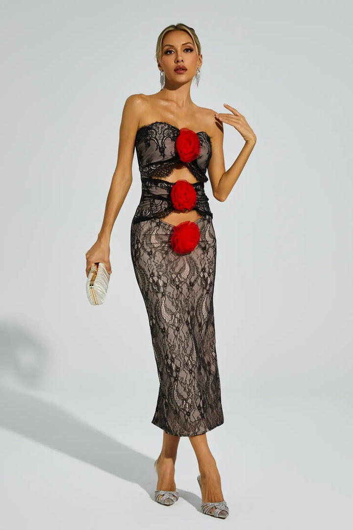 Chapman Apricot Rose Flower Cut Out Dress