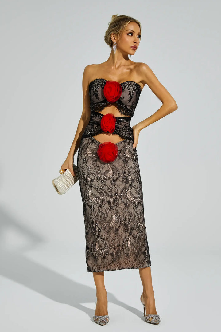 Chapman Apricot Rose Flower Cut Out Dress