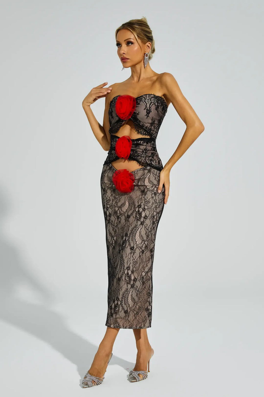 Chapman Apricot Rose Flower Cut Out Dress