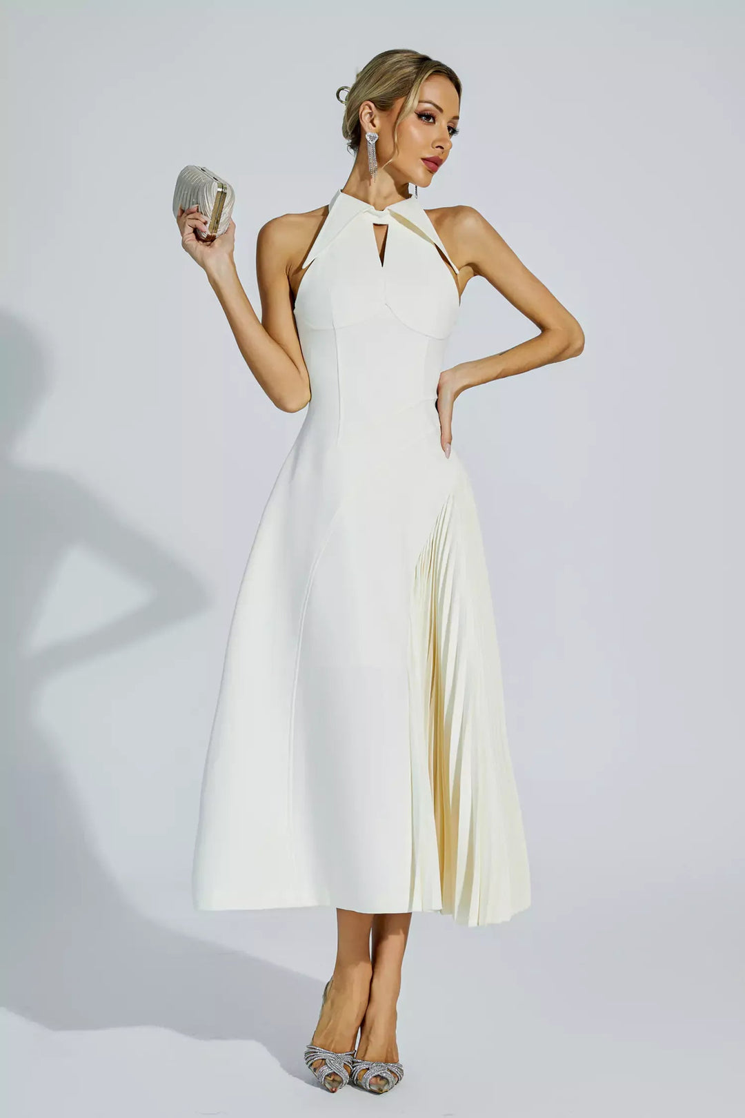 Cream Ruffled Sleeveless Midi Dress