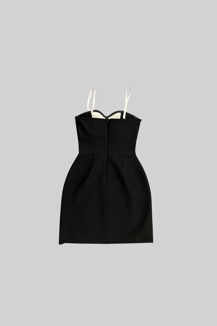 Hourglass Mini Dress with Contrast Floral Bodice - Black