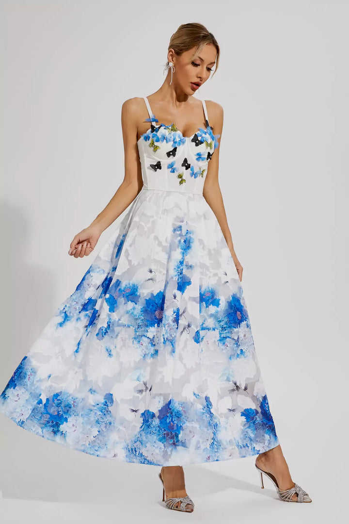 Kaisley White Butterfly Maxi Slip Dress