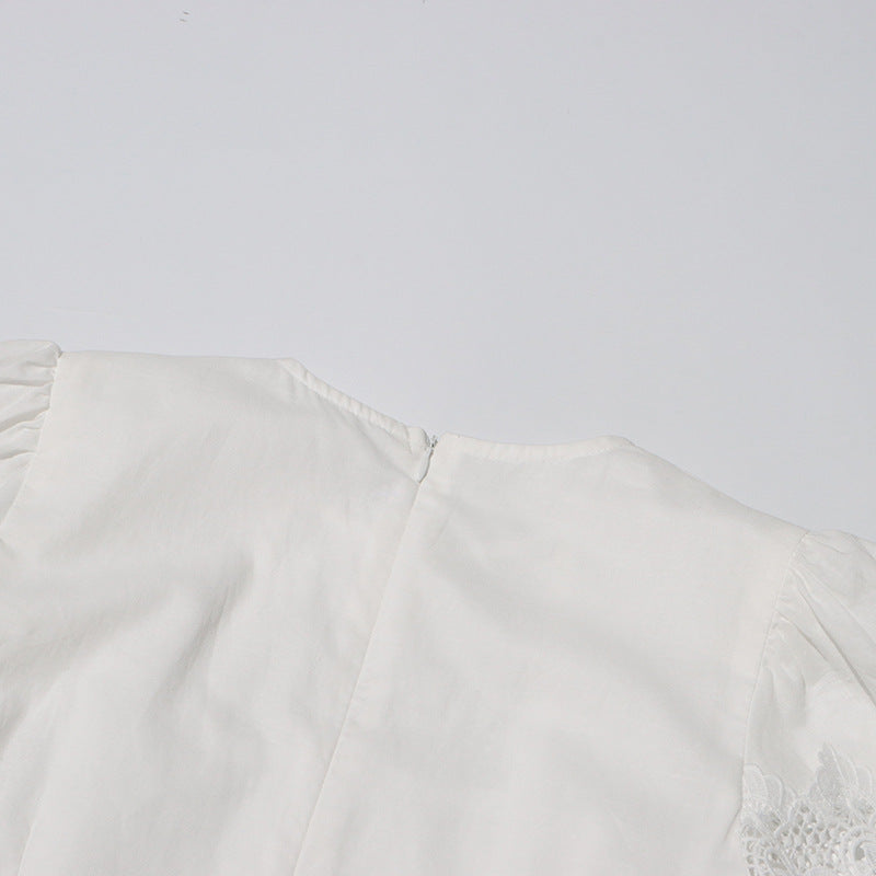 MARGOT Autumn Round Neck Lantern Sleeve Hollow Waist Skirt for Women