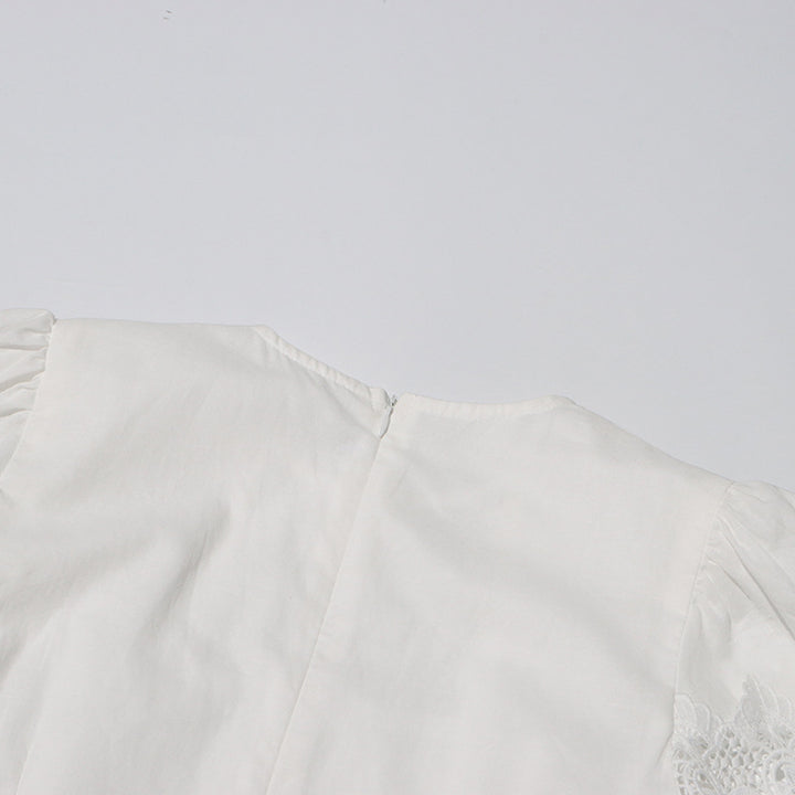 MARGOT Autumn Round Neck Lantern Sleeve Hollow Waist Skirt for Women