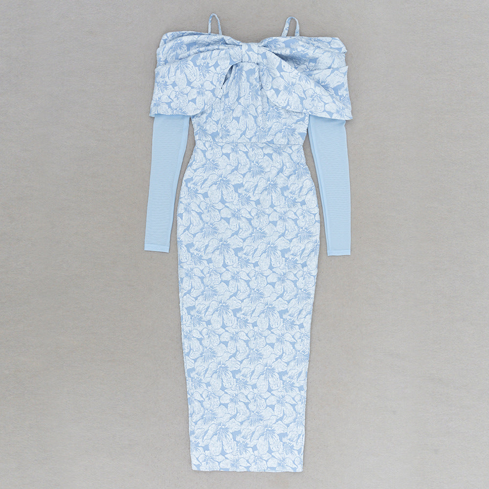 Vintage Mesh Splicing Jacquard Midi Dress