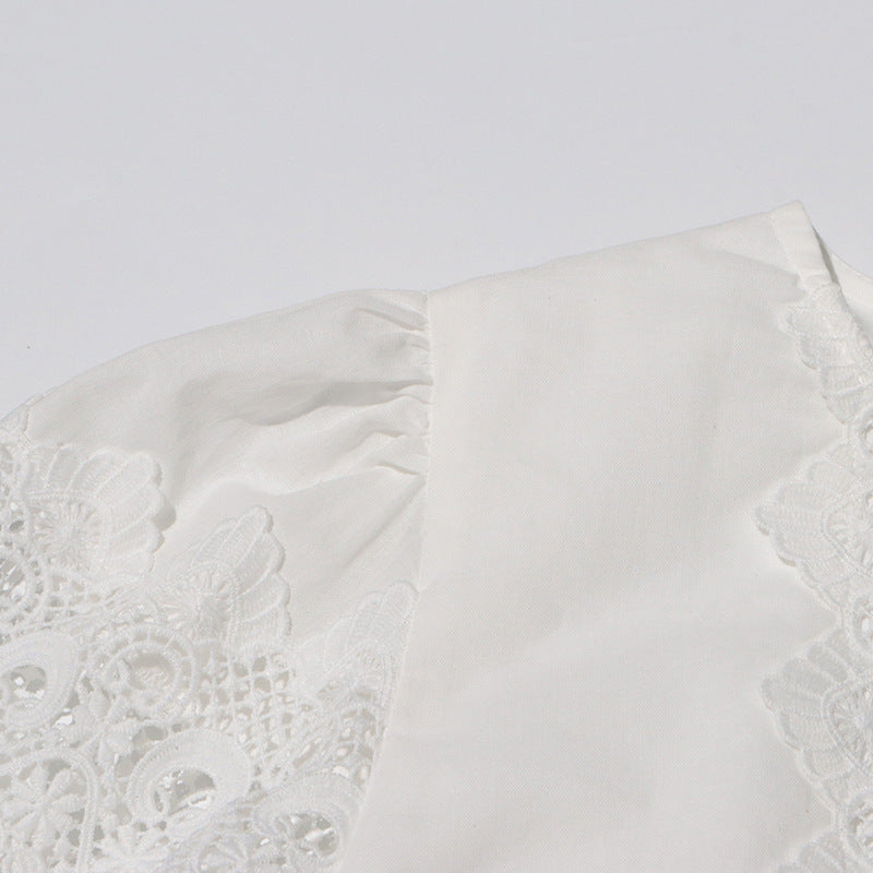 MARGOT Autumn Round Neck Lantern Sleeve Hollow Waist Skirt for Women