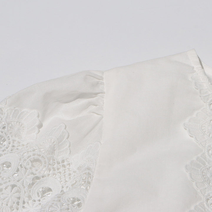 MARGOT Autumn Round Neck Lantern Sleeve Hollow Waist Skirt for Women