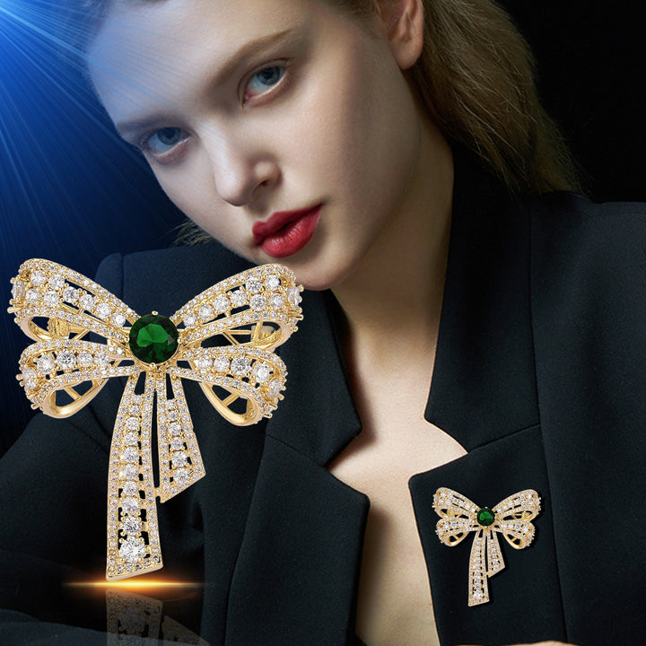 Simple Diamond Bow Brooch