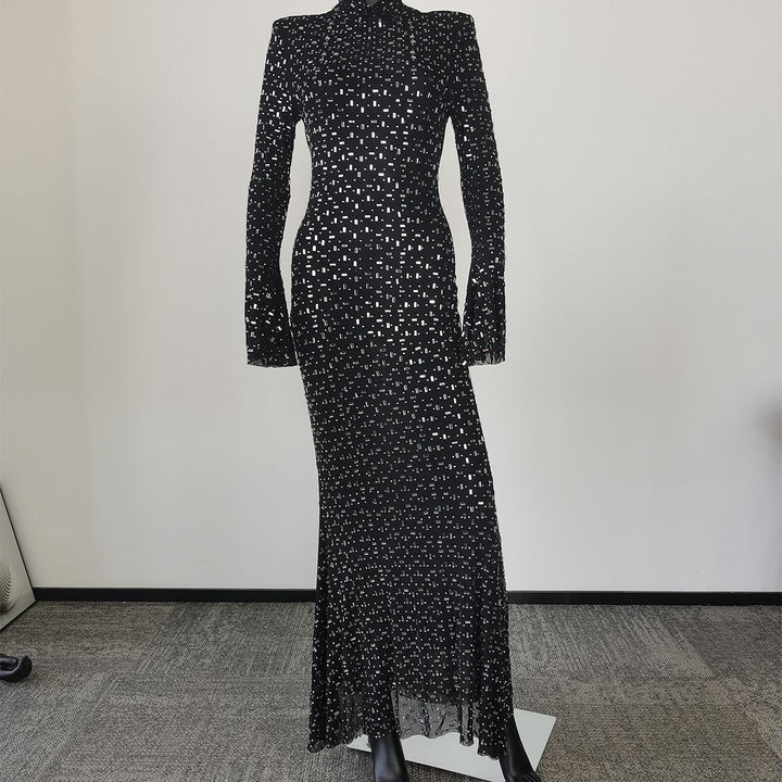 Elegant Black Hot Diamond Maxi Dress