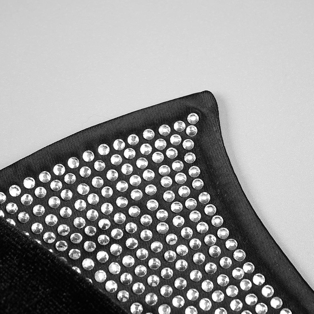 Hot Diamond Tube Top Black Maxi Dress with Gloves