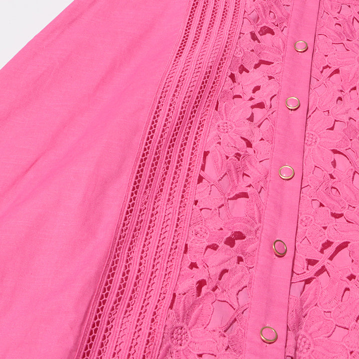 MARGOT Retro French Dress Lapel Hollow Embroidered Lace Long Dress