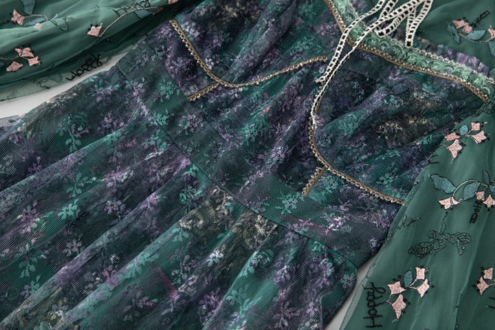 Vintage Embroidered Lace Print Midi Dress