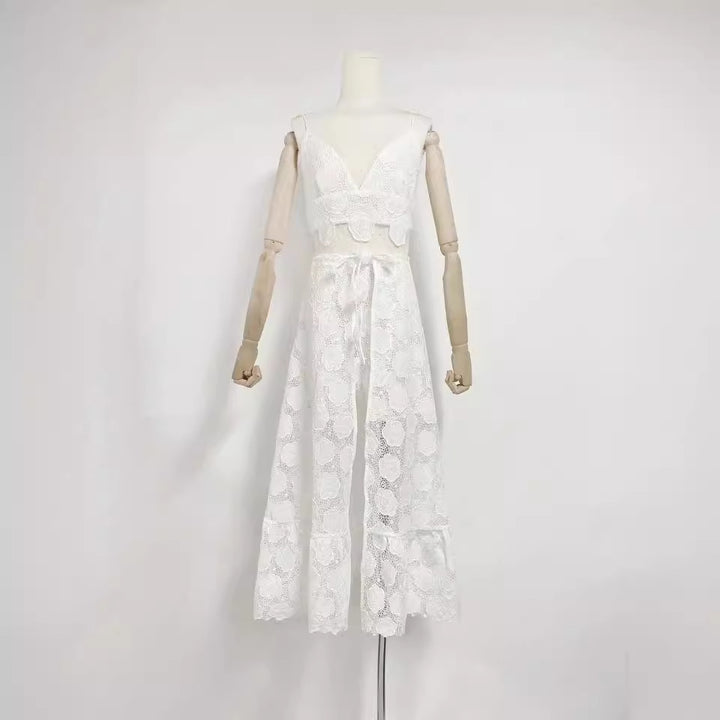 Elegant Three-dimensional Flower Lace Two-piece Set