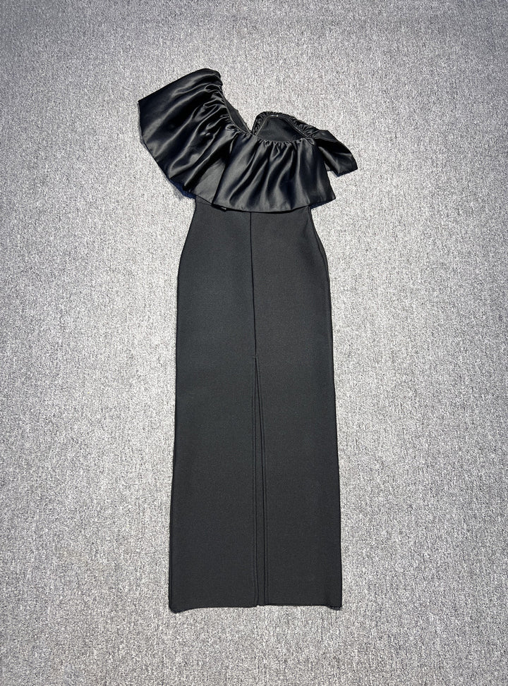 Simple Slanted Shoulder Irregular Fungus Edge Dress