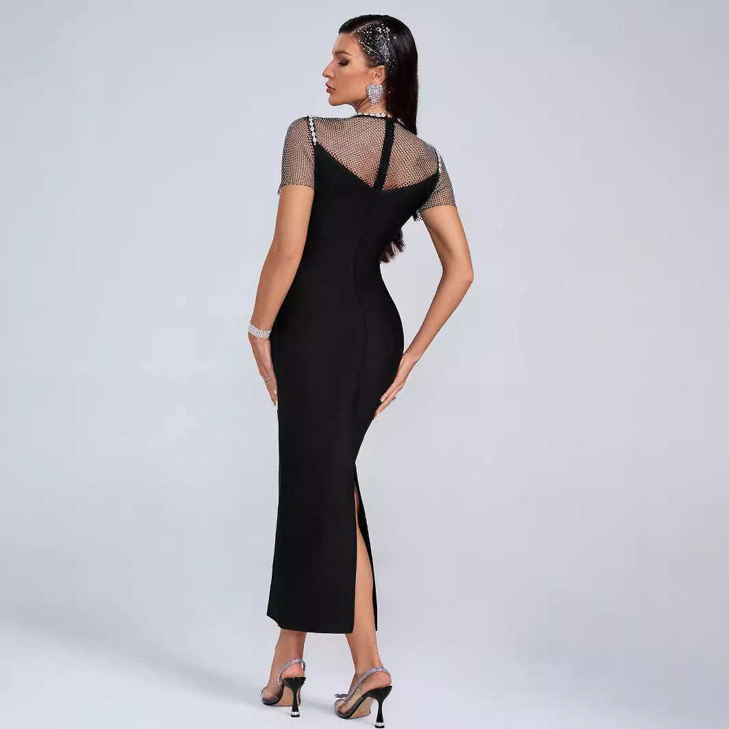 Elegant Diamond Mesh Maxi Dress