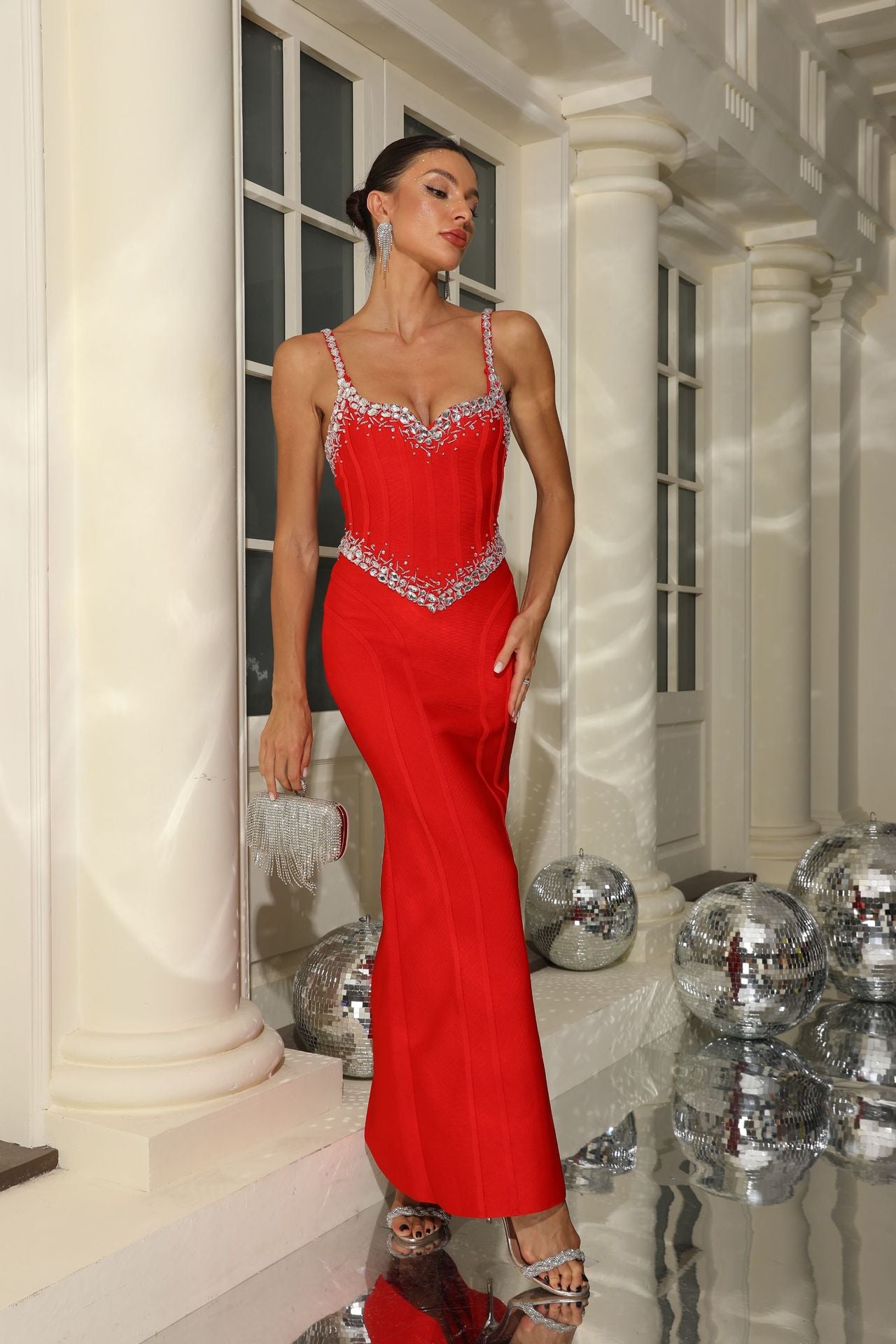 Fashion Suspender Diamond Maxi Dress