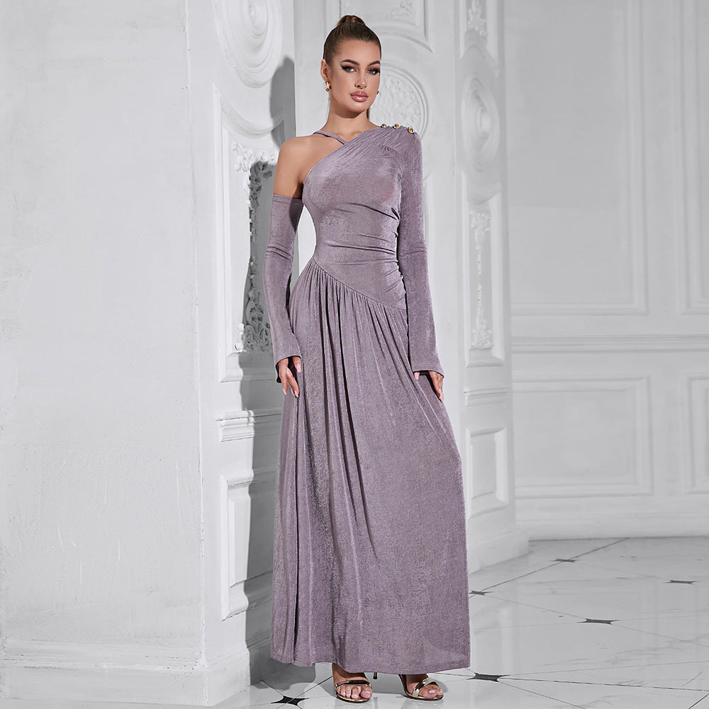 Temperament Solid Color Off-the-shoulder Maxi Dress