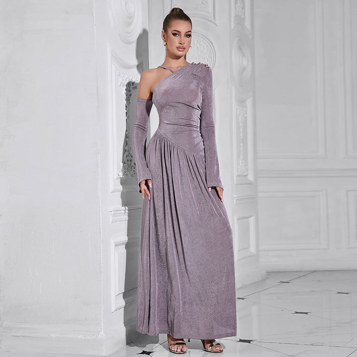 Temperament Solid Color Off-the-shoulder Maxi Dress