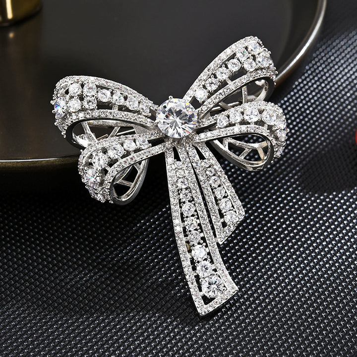 Simple Diamond Bow Brooch