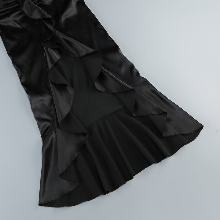 Vintage Suspender Leaf Splicing Maxi Dress