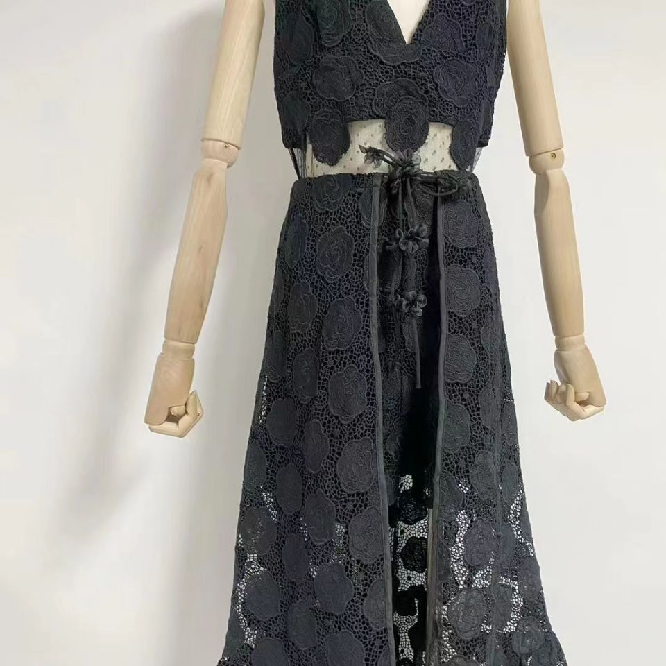 Elegant Three-dimensional Flower Lace Two-piece Set