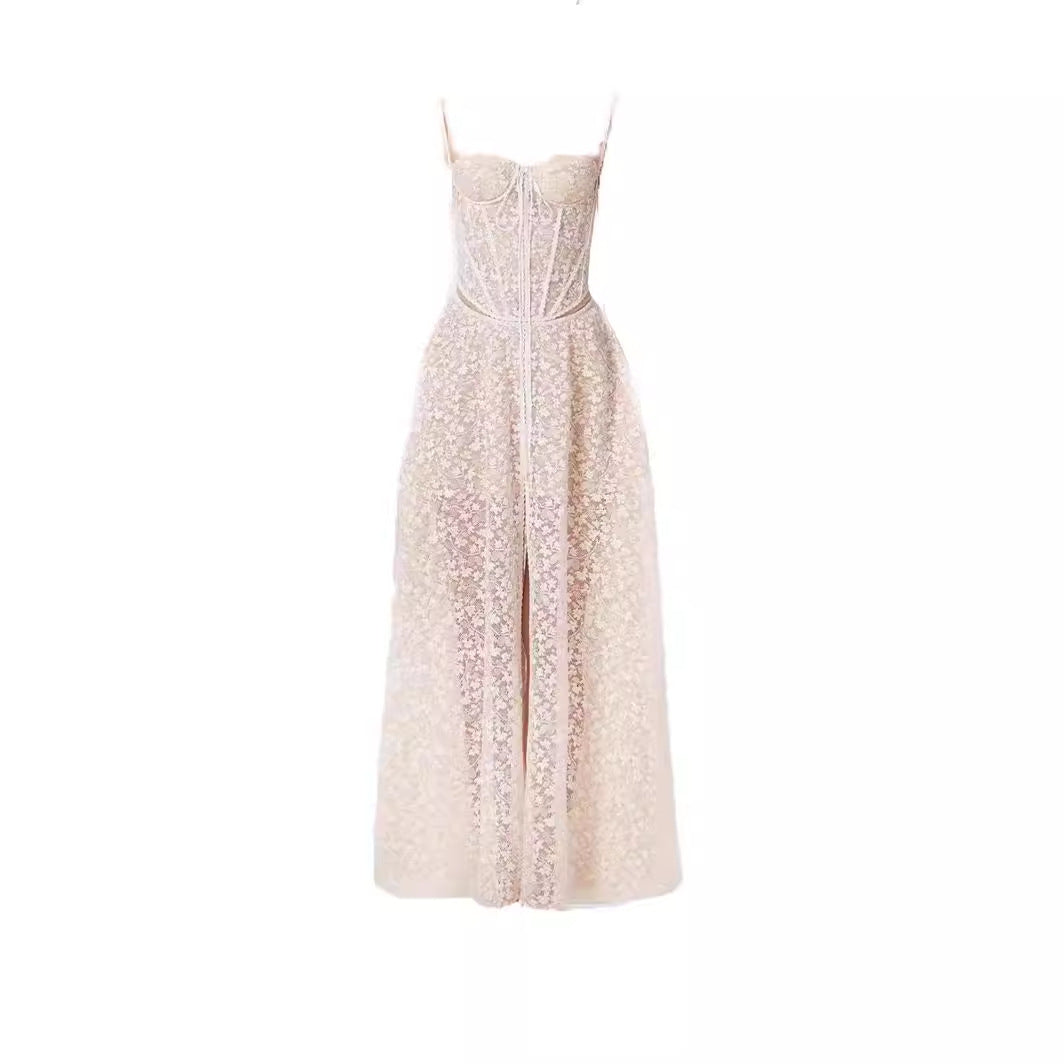 Temperament Lace Hollow Suspender Dress