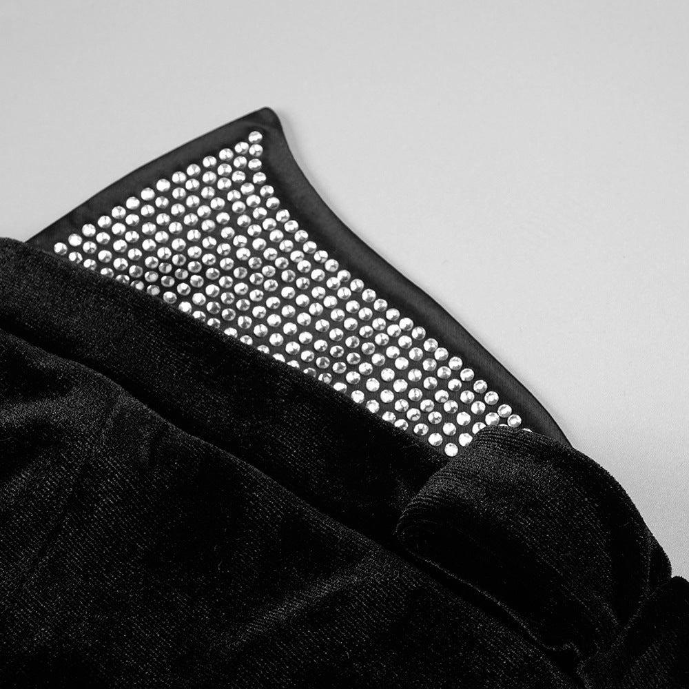 Hot Diamond Tube Top Black Maxi Dress with Gloves