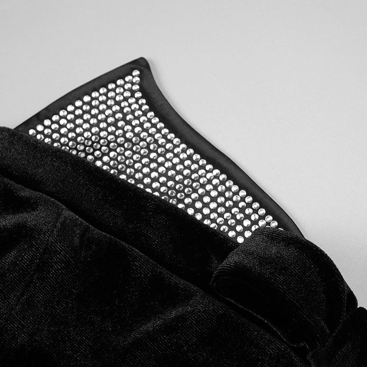 Hot Diamond Tube Top Black Maxi Dress with Gloves