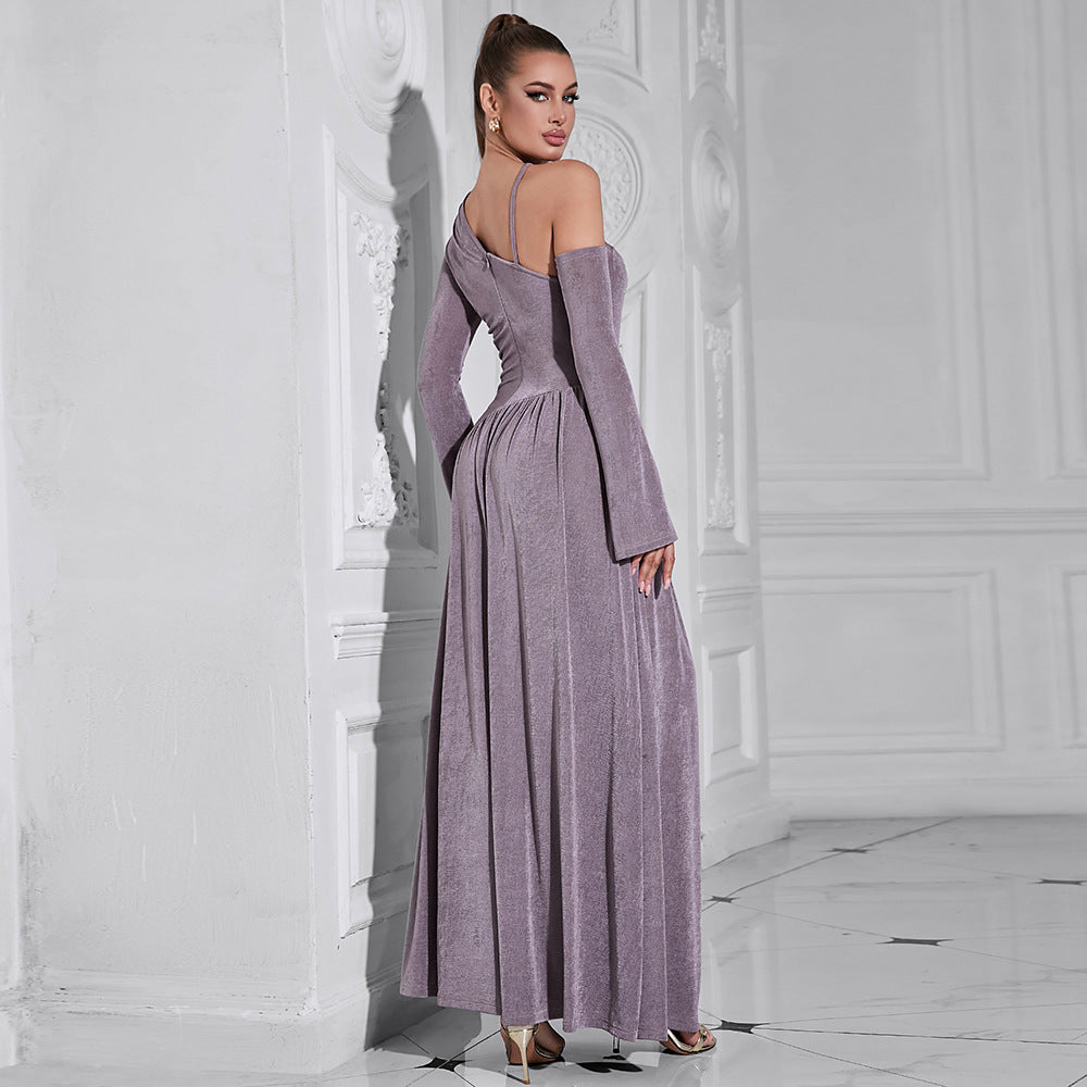 Temperament Solid Color Off-the-shoulder Maxi Dress