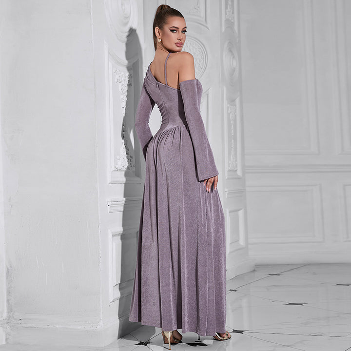 Temperament Solid Color Off-the-shoulder Maxi Dress