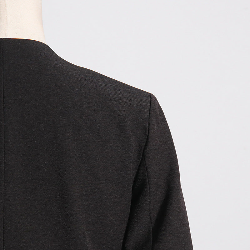 Pleated V-neck Long-sleeved Coat