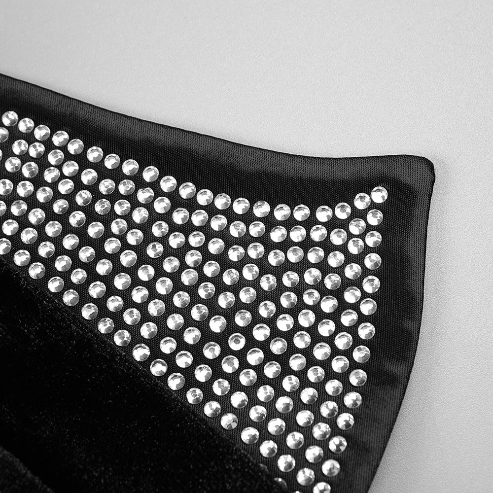 Hot Diamond Tube Top Black Maxi Dress with Gloves