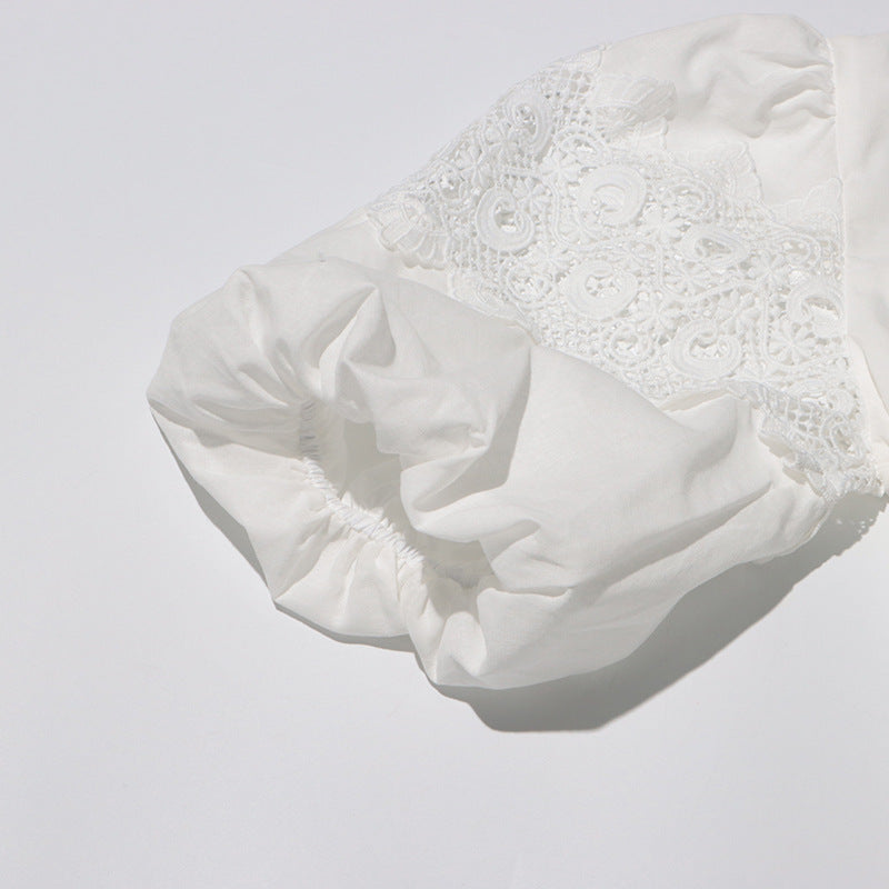 MARGOT Autumn Round Neck Lantern Sleeve Hollow Waist Skirt for Women