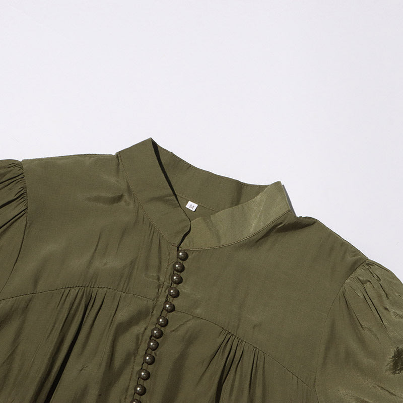 MARGOT French Stand Collar Waist Tie Design A-line Skirt