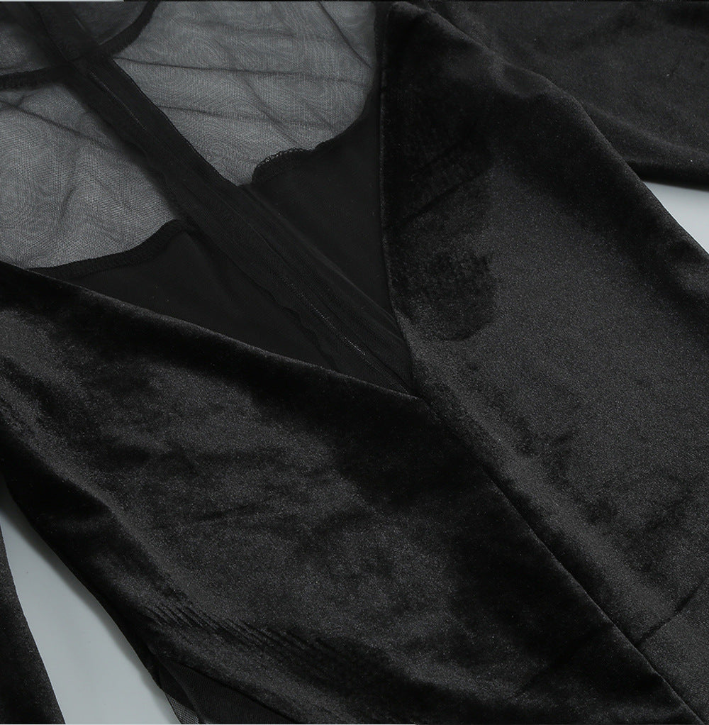 Elegant Velvet Gauze Splicing Jumpsuit