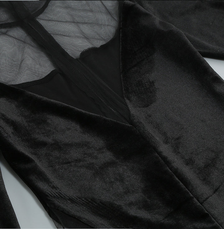 Elegant Velvet Gauze Splicing Jumpsuit