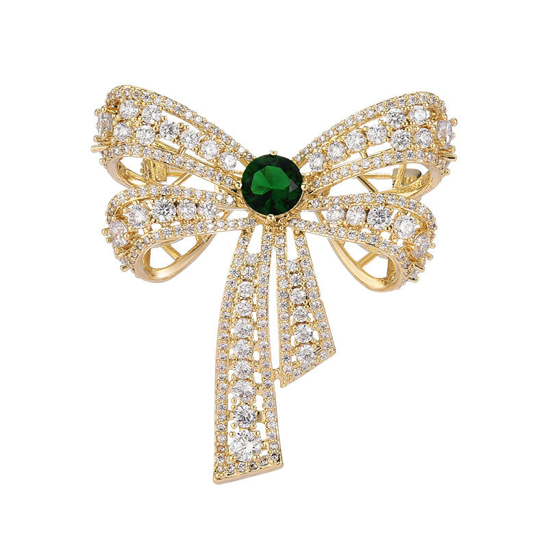 Simple Diamond Bow Brooch