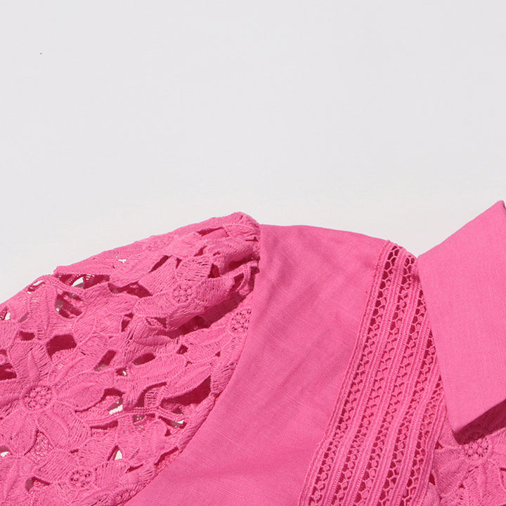 MARGOT Retro French Dress Lapel Hollow Embroidered Lace Long Dress