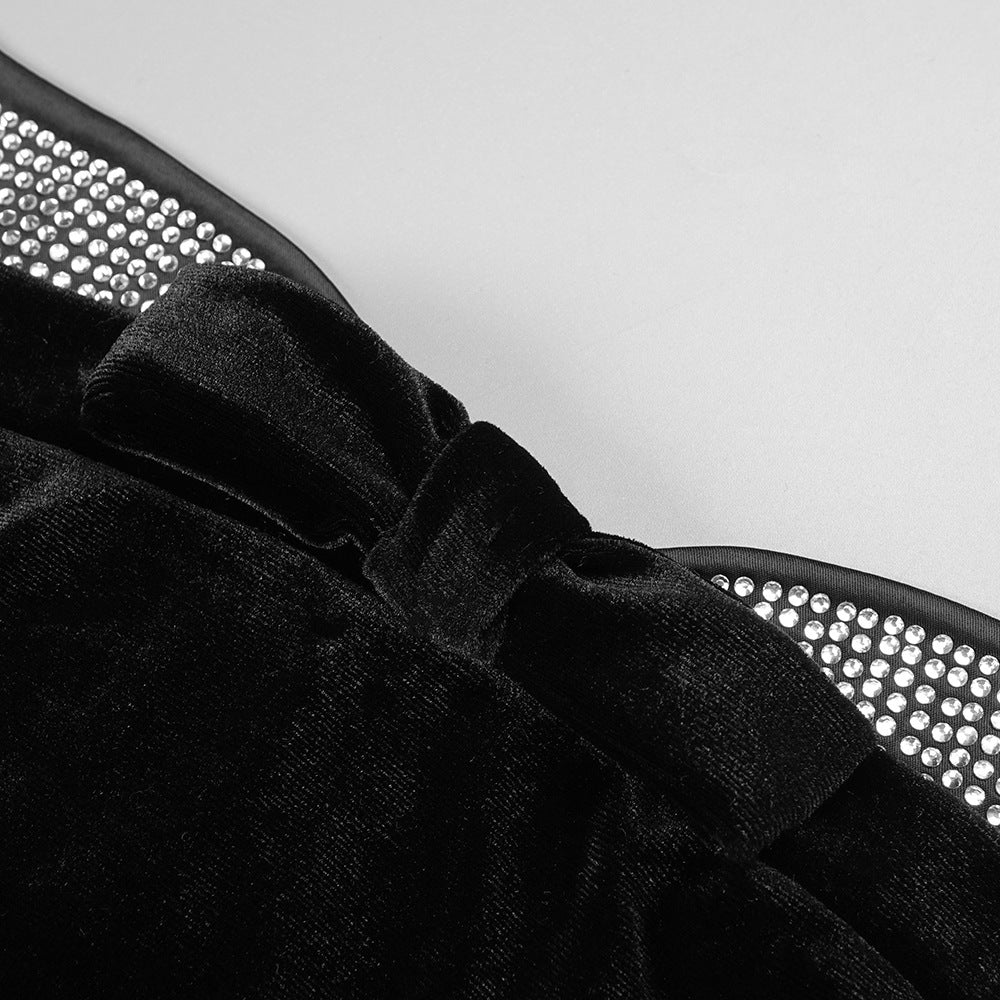 Hot Diamond Tube Top Black Maxi Dress with Gloves