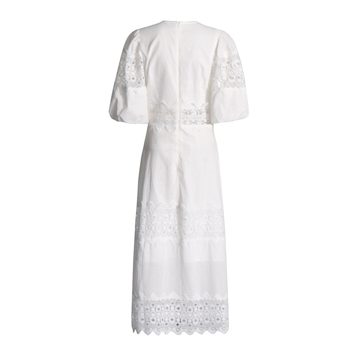 MARGOT Autumn Round Neck Lantern Sleeve Hollow Waist Skirt for Women