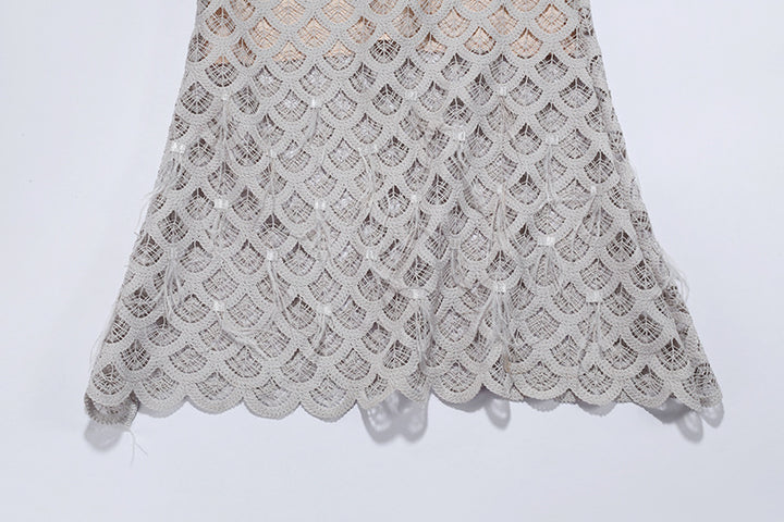 Vintage Lace Cutout Fringed Midi Dress