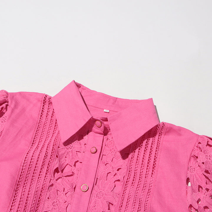 MARGOT Retro French Dress Lapel Hollow Embroidered Lace Long Dress