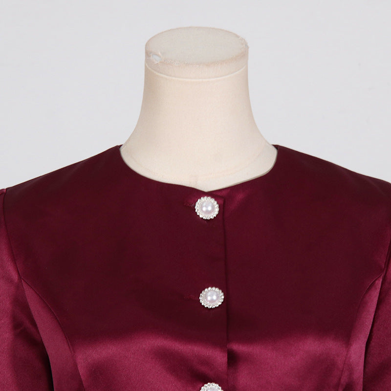 Solid Color Waist Maxi Dress Two-piece Set