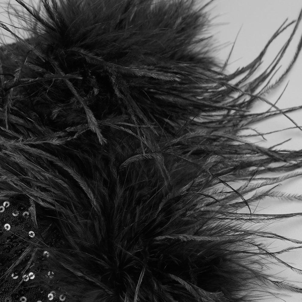 Simple Stitched Sequined Feather Jumpsuit